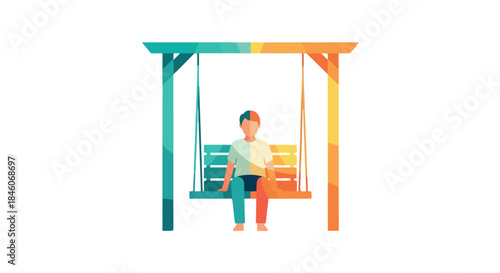 Boy sitting on swing with transparent background