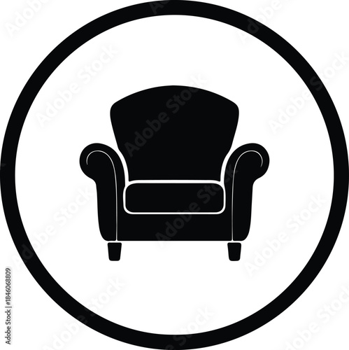 Vector comfortable vintage armchair furniture icon pictogram element in circular frame silhouette Illustration