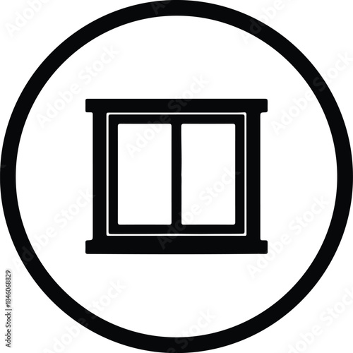 Vector Double pane house window frame inside a simple circle silhouette Illustration