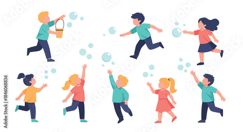 Children playing with bubbles outdoors