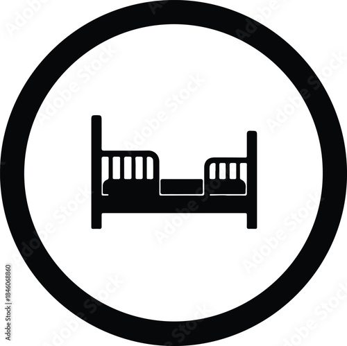 Vector Hospital or hotel single bed icon sign in black circle silhouette Illustration