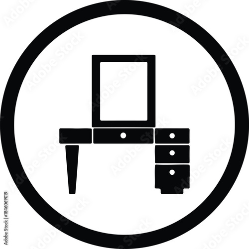 Vector Modern home furniture dressing table vanity mirror icon silhouette Illustration