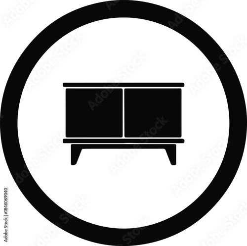 Vector Modern low profile storage cabinet furniture icon graphic silhouette Illustration
