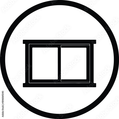 Vector Simple horizontal sliding window frame architectural icon black line drawing circle silhouette Illustration
