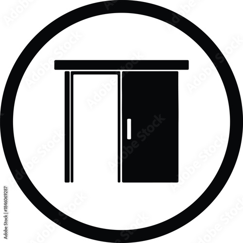 Vector Simple sliding door icon symbol sign glyph in thick circle silhouette Illustration