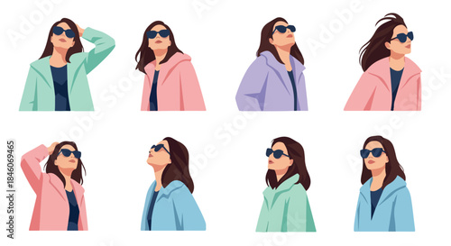 Woman in hoodies looking up with transparent background