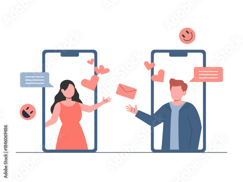 LDR couples chat or communicate on social media. Generation Z vector illustration. Flat illustration concept