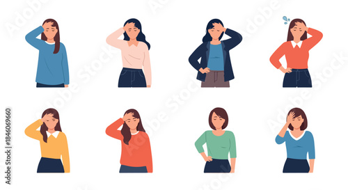 Woman expressing frustration in various poses
