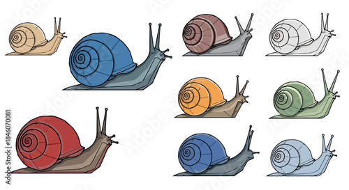 Colorful snails collection with transparent background