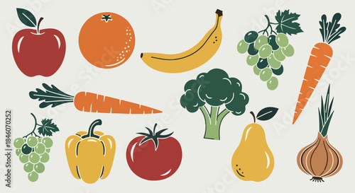 Assorted fruits and vegetables collection with transparent background