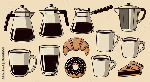 Coffee and pastries set for breakfast or cafe menu