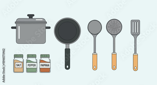 Cooking utensils and spices set with transparent background