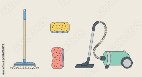 Cleaning supplies icons set with transparent background