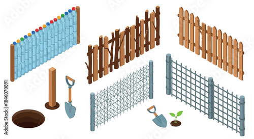 Fences, gardening tools, and plants arrangement