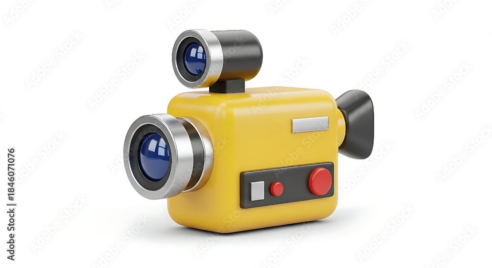Fototapeta premium Cute yellow 3d video camera icon isolated on a white background