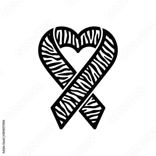 Illustration of a zebra-patterned heart ribbon on a white background