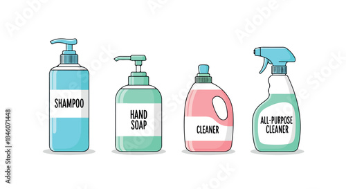 Cleaning product bottles with transparent background