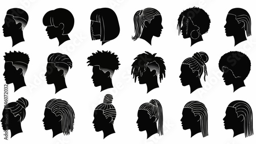 Collection of Diverse Black Hairstyles Silhouettes.