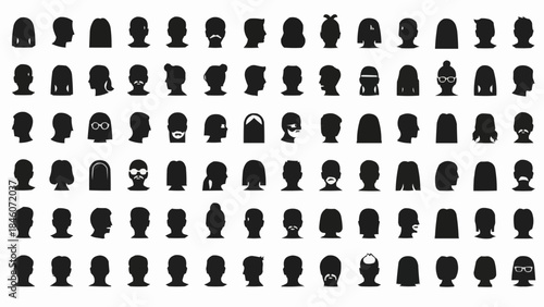 Collection of Diverse Human Head Silhouettes Representing Various People.