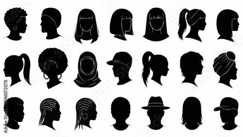 Collection of Diverse Human Head Silhouettes in Profile View.