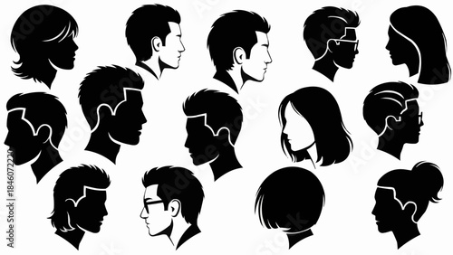 Collection of Diverse Human Head Silhouettes in Profile View.