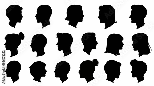 Collection of Diverse Human Head Silhouettes in Profile View.