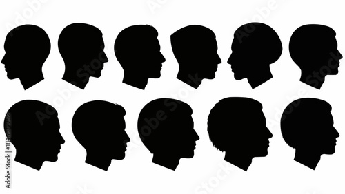 Collection of Diverse Male Head Silhouettes in Profile View.