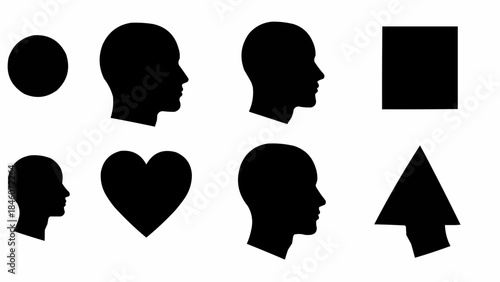 Collection of Silhouetted Shapes and Human Heads.