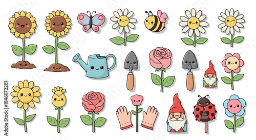 Gardening elements and characters with transparent background