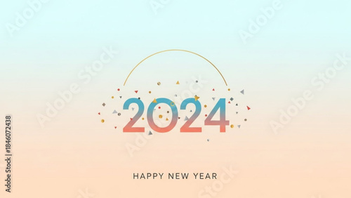 Colorful 2024 happy new year celebration with confetti on gradient background