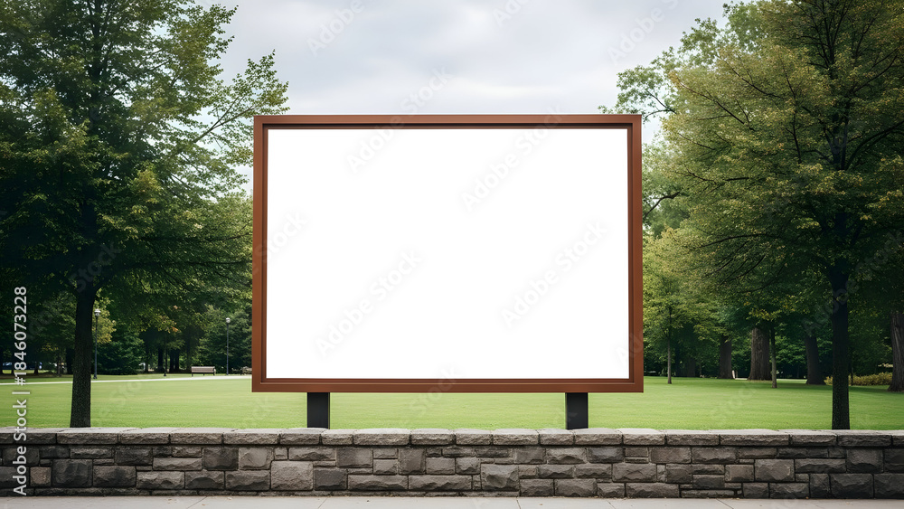 Fototapeta premium Blank billboard in a park setting with trees