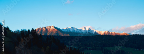 Landscape of mountain landscape in the morning autumn season in Dolomite,Italy. Nature concept background.