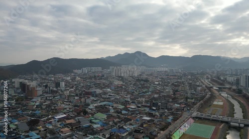 Jeongeup City Panoramic View: Drone Footage of a South Korean Cityscape