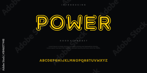 Power Modern minimal abstract alphabet fonts. Typography technology, electronic, movie, digital, music, future, logo creative font. vector illustration