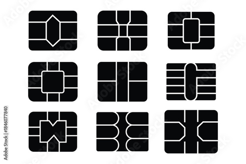 Sim card icon vector logo design. Silhouette of EVM chip, mobile sim vector symbol. Vector illustration.