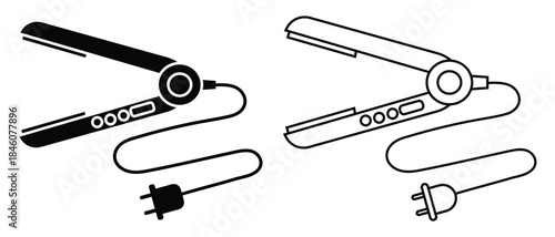 Hair straightener icon vector design. Line icon of hair straightener. Silhouette of hair straightener symbol. Vector illustrator.