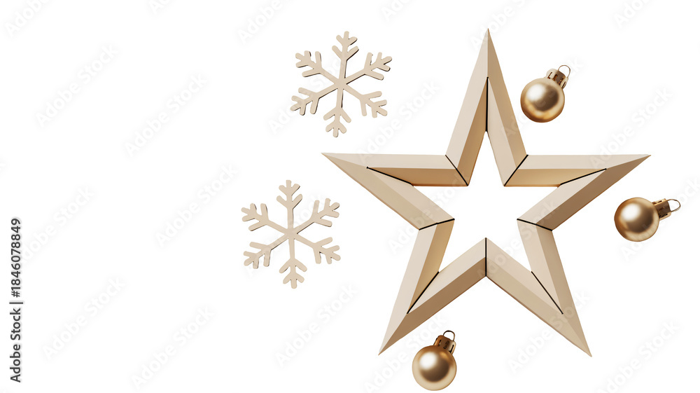 Fototapeta premium Golden star and ornaments on black background for Christmas