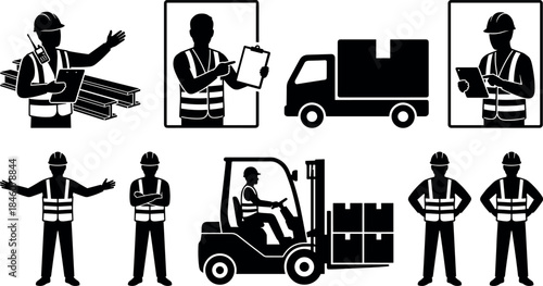 Construction and logistics silhouettes – flavector series on industrial roles, safety, and coordination
