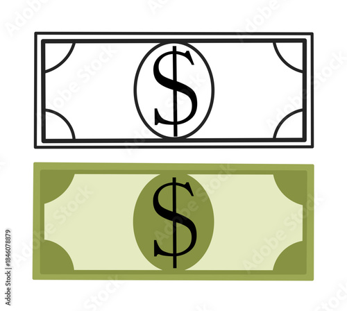 Dollar money icon with clean modern design, representing finance, payment, income, wealth, business transactions, budgeting, and economic value concepts