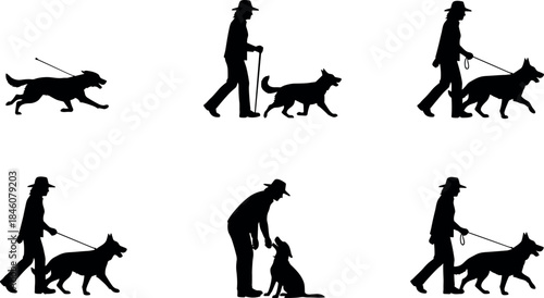 Dog training and companionship silhouettes – flavector vector set of human-canine interaction and trust