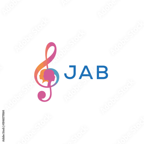  “Creative music logo with human silhouettes and treble clef in gradient colors, JAB  Later Logo, modern artistic design isolated on white background”

