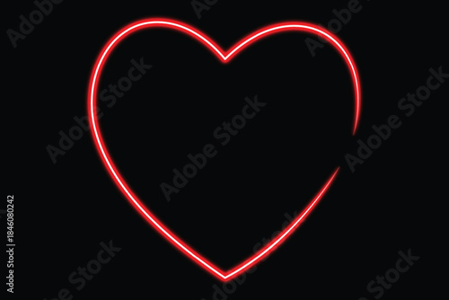 A simple red neon heart outline glowing brightly against a dark black background