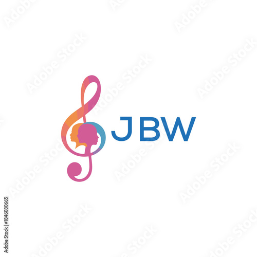  “Creative music logo with human silhouettes and treble clef in gradient colors, JBW  Later Logo, modern artistic design isolated on white background”
