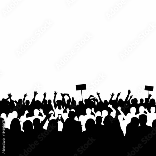 Crowd Protest Silhouette with Raised Hands