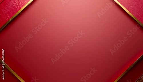 赤い和紙の背景に金色の斜めフレームが映える和風デザイン generative ai