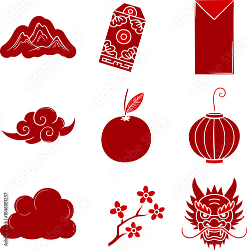 Chinese New Year Solid Red Icons