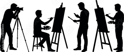 flavector, artist, silhouette, painting, photography, easel, canvas, tripod, palette, brush, creativity, visual, art, inspiration, expression, technology