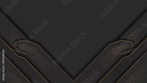 Dark gray abstract background with angled gold lines and layered planes charcoal