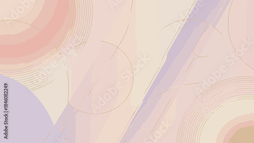 Soft Pastel Abstract Background with Gold Line Art Circles and Swirls pink