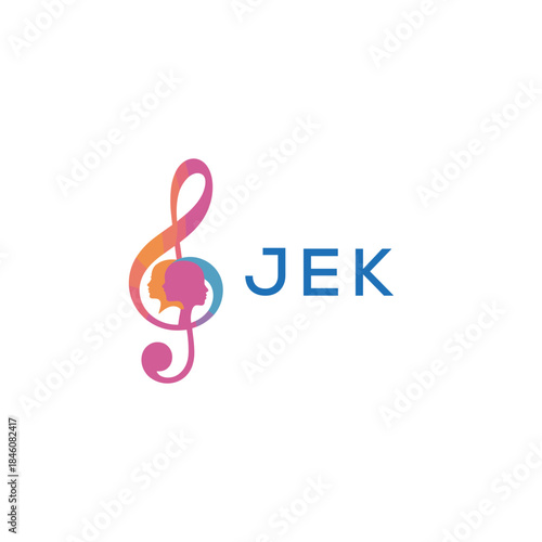 “Creative music logo with human silhouettes and treble clef in gradient colors, JEK Later Logo, modern artistic design isolated on white background” 
